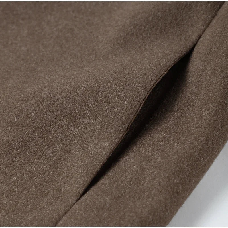 Brown Woolen Jacket - Women's Outerwear Zipper Coat With Elegant Lapel