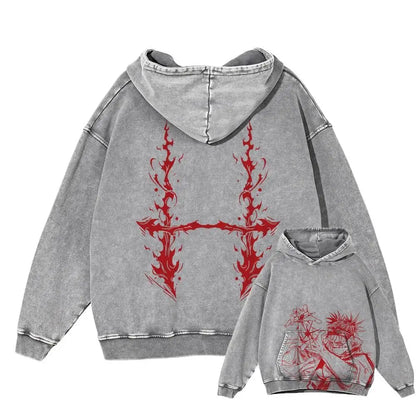 Japanese Anime Jujutsu Kaisen Print Hooded Pullover Men Hip Hop Sweatshirt Vintage Hoodie Harajuku Cotton Sweatshirts