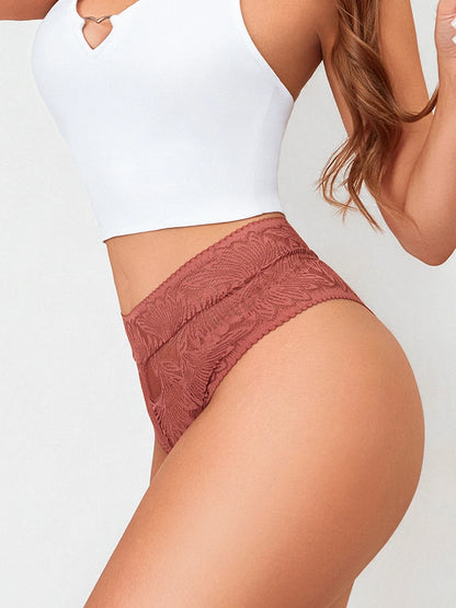 6pcs Women's Sexy Lace Breathable Panties Seamless High Waist Transparent G-String Solid Color Hollow Breathable Underwear S-XXL