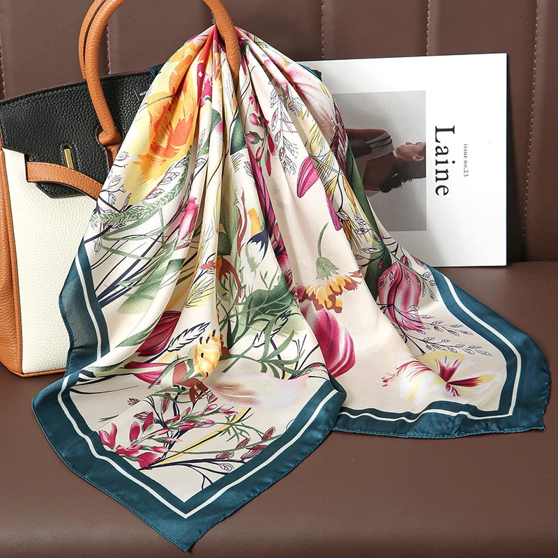 Luxury Satin Silk Scarf - Womens Fashion Shawl Hijab Neckerchief Bandana 2023