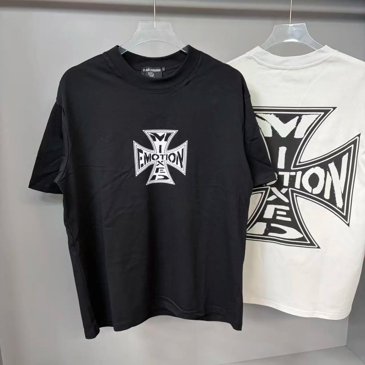 141# New fashion trend brand MIXEDEMOTION printing Shirt Streetwear Cotton Loose Round Neck Oversized Tee Top men t-shirt