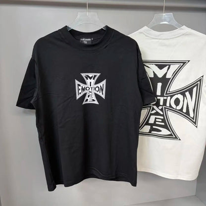 141# New fashion trend brand MIXEDEMOTION printing Shirt Streetwear Cotton Loose Round Neck Oversized Tee Top men t-shirt