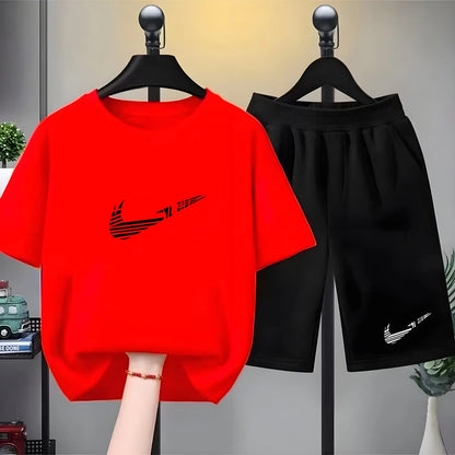 Children Set white T-shirt Short-Sleeved+Shorts Boy Girl Toddler 3-12Years Casual Sports Brand cool Fashio Clothes Summer