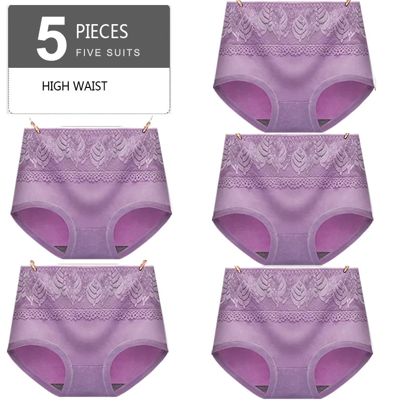 5Pcs/Set High Waist Cotton Panties Women Body Slimming Underwear Fashion Print Briefs Ladies Panty Breathable Female Lingerie