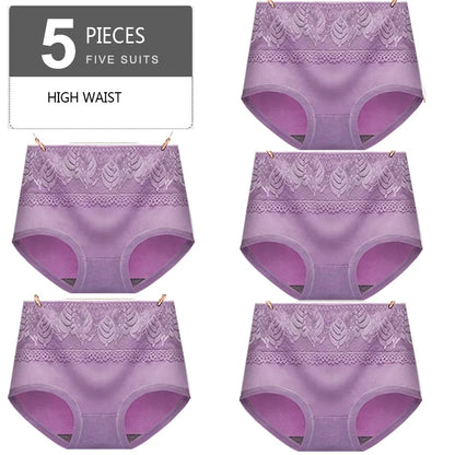 5Pcs/Set High Waist Cotton Panties Women Body Slimming Underwear Fashion Print Briefs Ladies Panty Breathable Female Lingerie