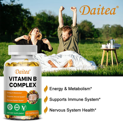 Daitea Compound VitaminB Capsules VB B1 B2 B3 B5 B6 B7 B9 B12 Better Mood Assists Nervous System &Energy Support Supplement
