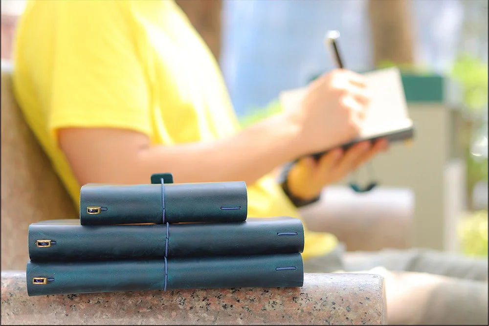 Leather Travel Journal - Refillable Notebook With Embossed Leather Cover, Handmade Diary