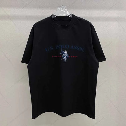 Simple Style Men's Cotton T-shirt Polo Letter Graphic Printing Casual Round Neck Men's Short-sleeved Top Free Shipping