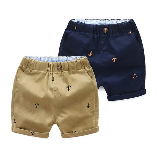 Boys Cotton Anchor Shorts - Toddler Summer Beach Capris 2-9 Years