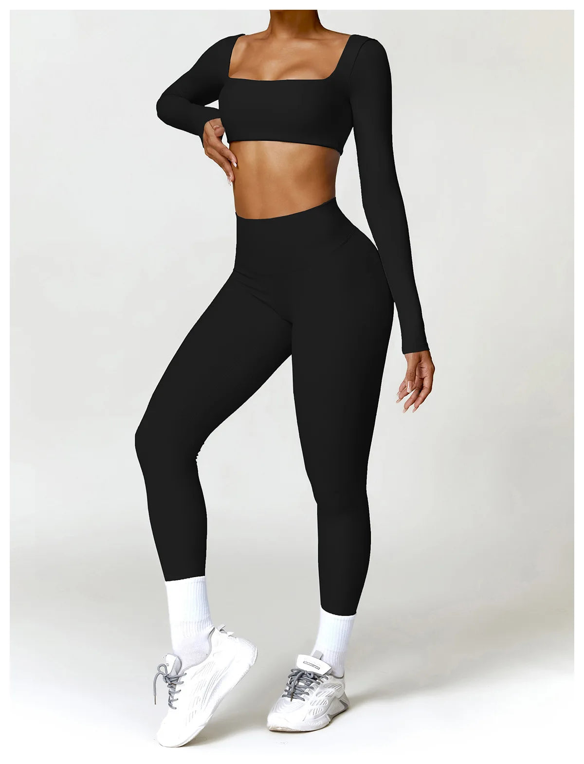 Women Yoga Suit - Quick Dry Gym Tracksuit With Long Sleeve Top & High Waist Leggings