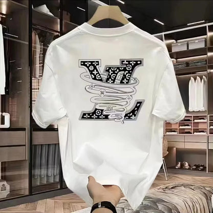 The 2026 new trend printed short-sleeved casual fashionable loose and multi-functional cotton T-shirt features a round neckline