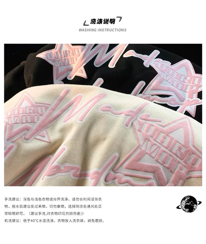 2023 Letter Print Sweatshirts Gothic Streetwear Vintage Loose Patchwork Tops Coats Zip Up Hoodies Women Harajuku Hip Hop Top
