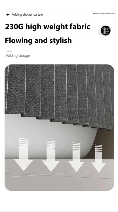 Folding Linen Shower Curtain - Waterproof with Magnets for Walk-in Showers - ZOOMNSTORE