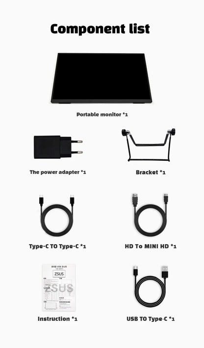 Portable 18 Inch Monitor - 1080P 100Hz IPS Display with HDR10 & 100% sRGB