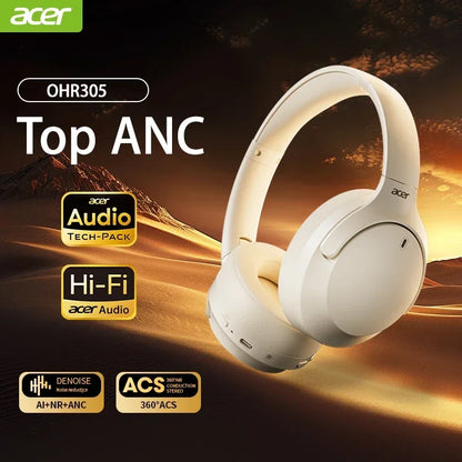 Acer ANC Wireless Headphones HIFI Headset Bluetooth 5.4 ENC HD Mic Head Tracking 3D Spatial Audio -42dB ANC Low Latency OHR305