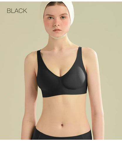 Plus Size Wireless Bra - Seamless Push Up Padded Plunge Bra with Adjustable Straps