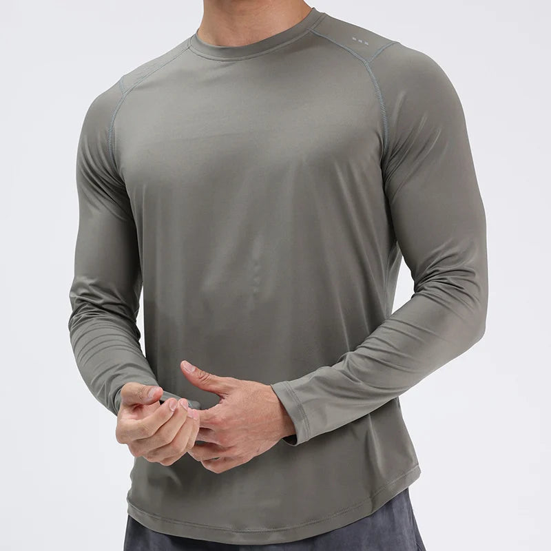 Men Compression Shirt - Long Sleeve Running Gym Top With Moisture Wicking Fabric