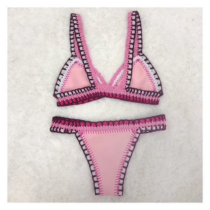 Handmade Crochet Bikini - Women's Two Piece Swimwear, Elastic Triangle Top & Low-Rise Bottoms