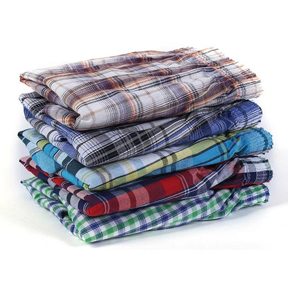 5Pcs/lot Men Plaid Boxer Summer Thin Shorts Underwear Casual Elastic Waistband Button Mens Boxer Underwear Woven Shorts for Home