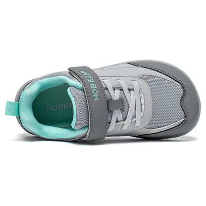HOBIBEAR Kids Wide Toe Shoes Big Kid Barefoot Hook Loop Minimalist Sneakers Artificial Leather Mesh Shoes