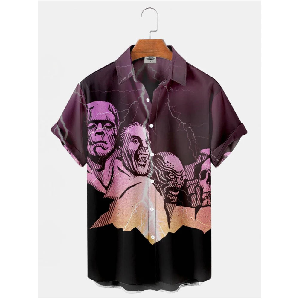 Retro Movie Character Shirt - Casual Summer Short Sleeve Hawaiian Top for Men