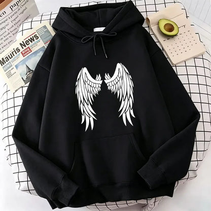 Retro Wing Print Hoodies Autumn Vintage Casual Hoodies Sweatshirts Y2k Women Harajuku Hoodie Sweatshirt
