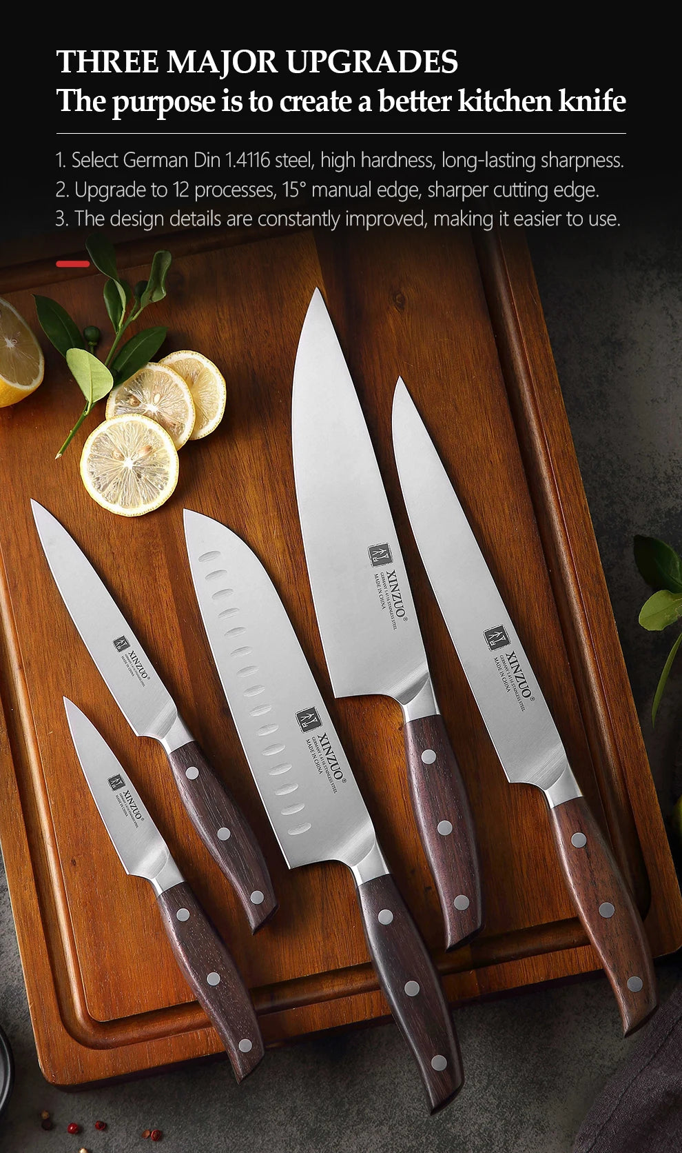 XINZUO High Quality Paring  Utility Cleaver Knife Set - 35 5 8 Germany 14116 Stainless Steel