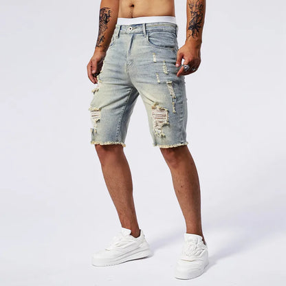Men's Denim Shorts – Slim Straight Ripped Jeans Black Stretch Casual Summer Wear
