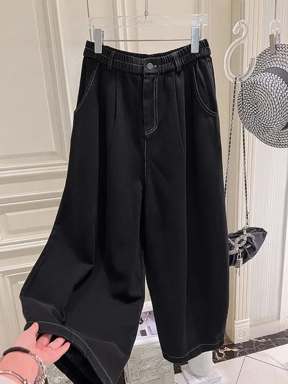 Plus Size 5XL 140kg Summer Autumn Ankle-Length Pants Elastic Wasit Wide Leg Jeans for Woman Big size Jeans Oversized Women