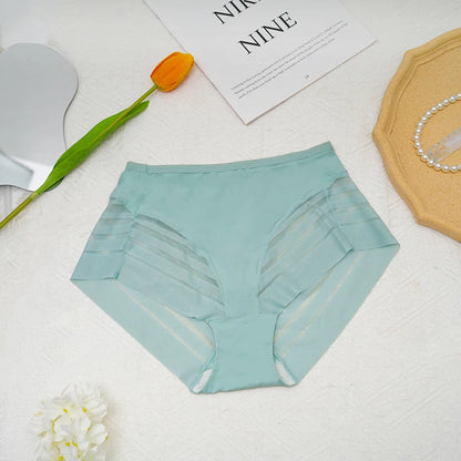 High-Waisted Mesh Ice Silk Triangle Pants Large Size Breathable Sexy Striped Seamless Underwear