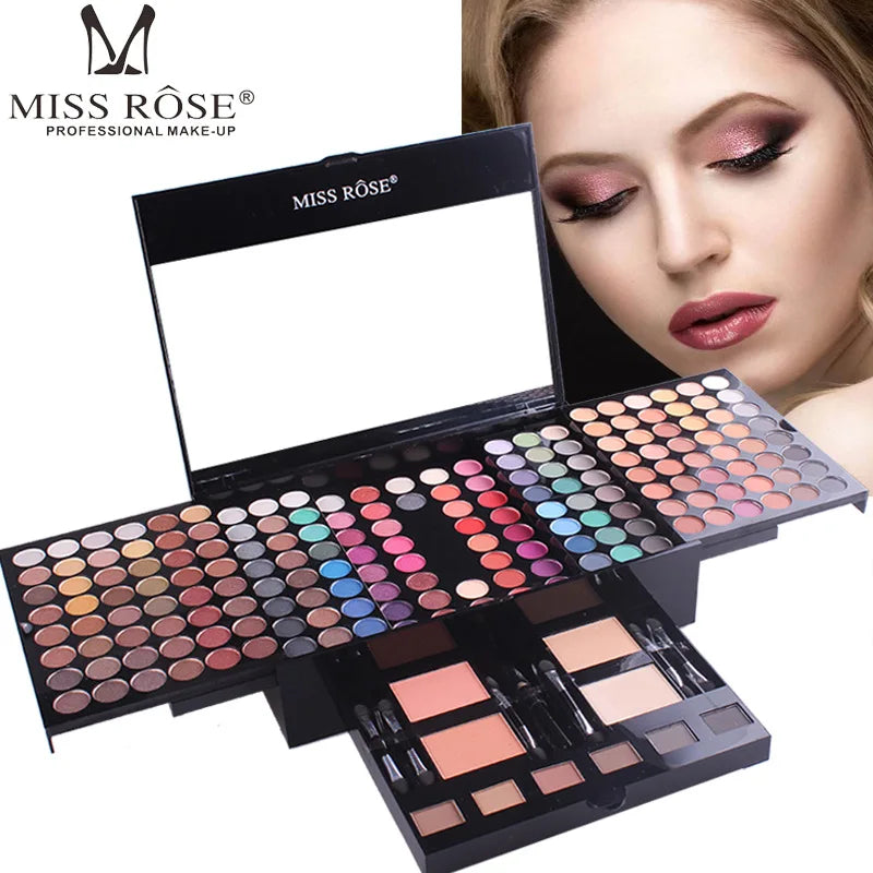 Professional 190-Color Eyeshadow Blush Eyebrow Powder 4-in-1 Makeup Palette with Mirror And Brush Set for Natural Look Makeup