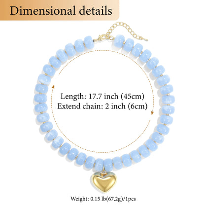 Badu Bohemia Colorful Acrylic Beaded Choker Necklace for  Women 14K Gold Plated Heart Pendant Summer Aesthetic Y2K Jewelry Gift