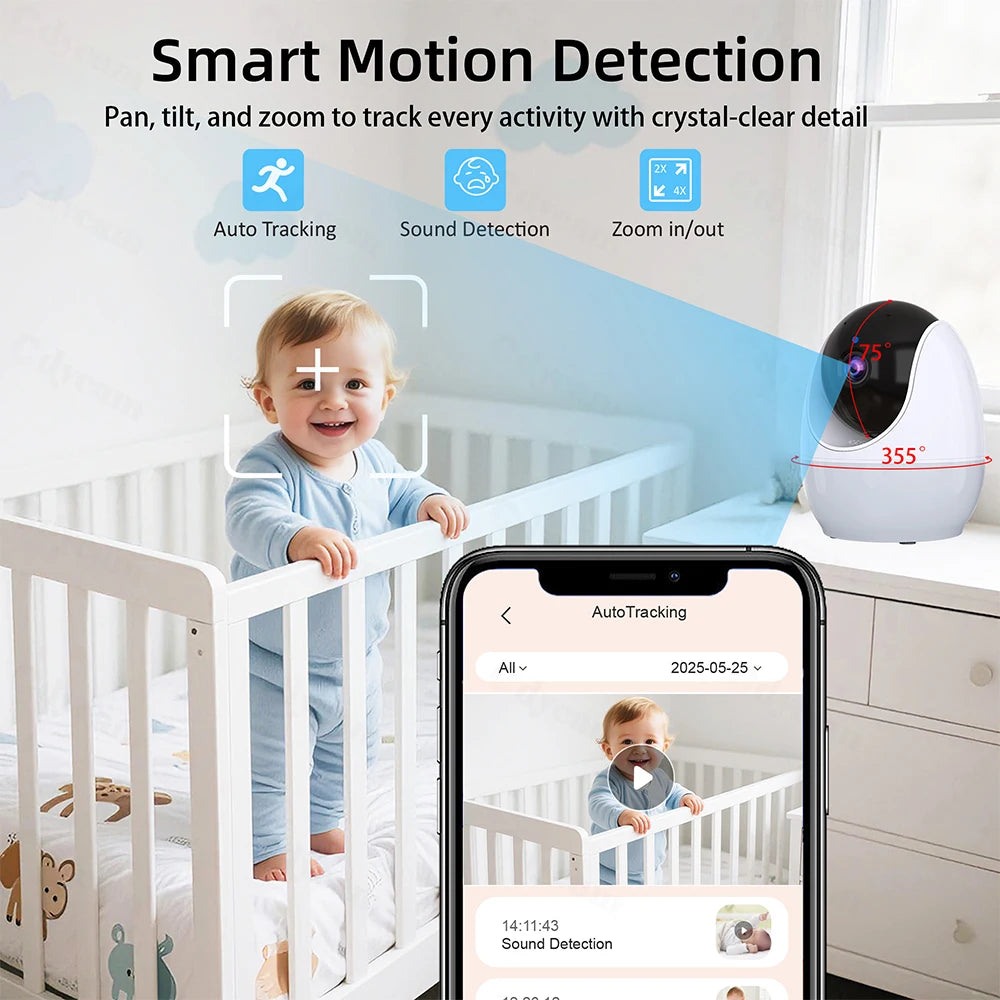 1080P HD WiFi Baby Monitor Phone APP Remote View 4.3" Nanny Night Light VOX HD Night Vision Lullabies Temperature Monitor Camera