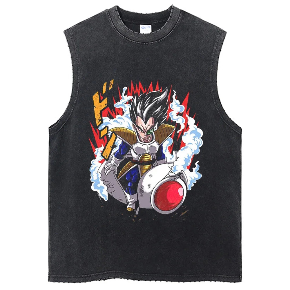 Fashion Dragon Ball Z Harajuku T-Shirts Retro Streetwear Washed Anime Man Tank Tops Tees Retro Manga Oversize Sleeveless Vest