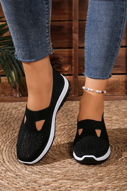 Women's casual sports shoes, solid color breathable sports soft-soled lightweight walking shoes, low-top knitted casual shoes