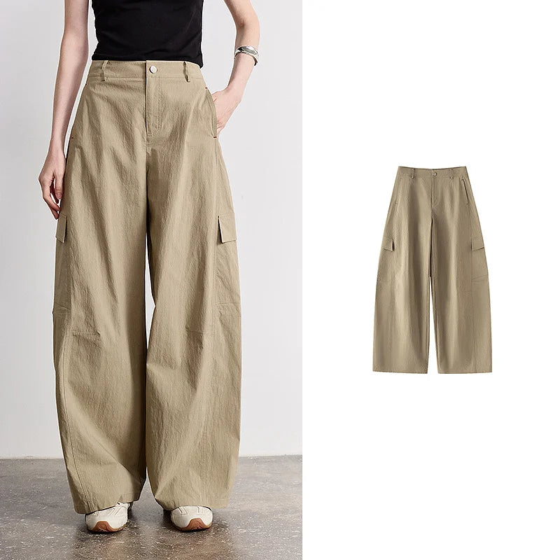TOYOUTH Women's High Waist Wide Leg Banana Pants 2026 Summer New Multi Pocket Casual Trousers, Breathable Linen Blend