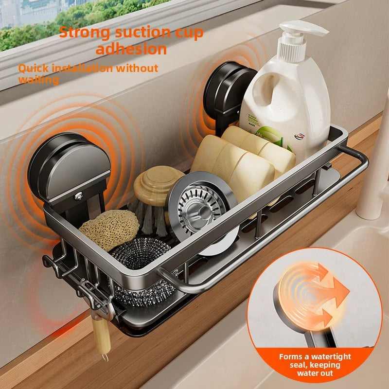 Kitchen Sink Rack - No Drill Suction Cup Storage Rack | Wall Mounted Shelf, Waterproof Metal Organizer