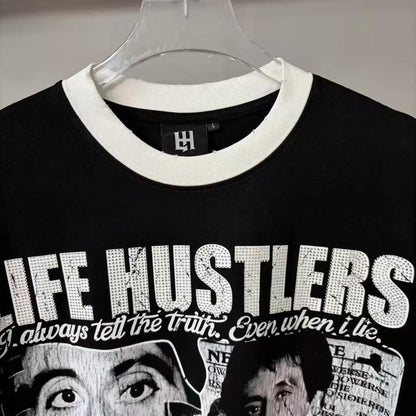 26SS Y2K High Quality American Retro Trendy Fashion Tops LIFE HUSTLERS 100% cotton large size loose Men's Women's T-Shirt