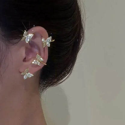 Silver Plated Metal Butterfly Ear Clips Without Piercing for Women Sparkling Zircon Ear Cuff Clip Earrings Wedding Jewelry