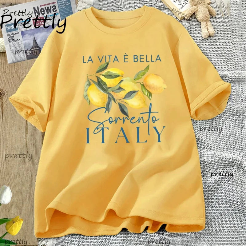 Italy Lemon Fruit T Shirt Womens Tee Summer Cotton Short Sleeve Loose T-shirt Casual Unisex Comfortable Y2k Clothes Tees