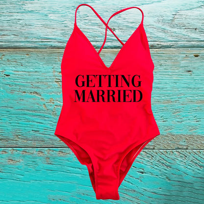 GETTING MARRIED Padded Bride  One Piece Swimsuit GETTING DRUNK Women Swimwear Bathing Suit Swimming Suit Summer SQUAD Beachwear