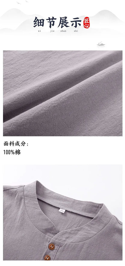 Linen Cotton T-shirt Men's Set Chinese Style Short Sleeve Sportswear +trousers 2 Piece Sets Summer Men Tracksuit Solid Suit