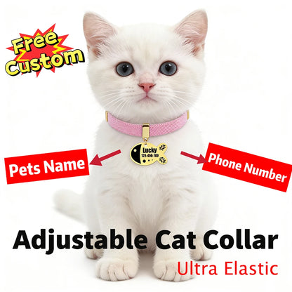 Free Customized Cat Collar Cute Fish Metal Necklace Pet ID Name Tag Personalized GPS Tracker Kitten Dog Breakaway Elastic Collar
