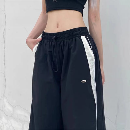 Retro Side Stripe Bowknot Wide Leg Pants Women High Waist Casual Sports Trousers Harajuku Cargo Pants Streetwear Hip Hop Joggers