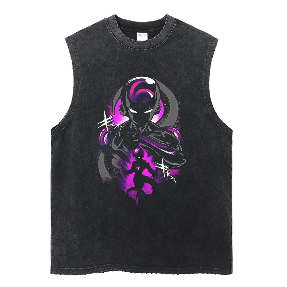 Vintage Vest Washed T-Shirt Anime Dragon Ball Graphic Tank Top Cotton Sleeveless Streetwear Loose GYM T Shirt Men's Clothing