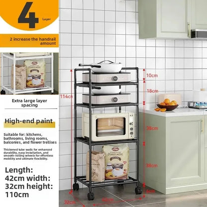 Microwave Oven Rack - Multi-Layer Removable Kitchen Storage Rack with Wheels