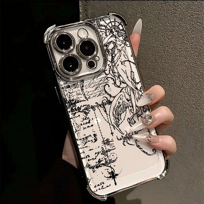 Cool Dark Gothic Cross Mark Line Plating Phone Case For IPhone 17 16e 16 15 14 13 12 11 Pro Max X XR XSMax 7 8 Mini Air Plus