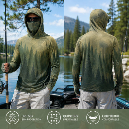 Men's Hooded Fishing Shirt with Face Mask UPF 50+ Sun Protection Long Sleeve Outdoor Performance Hoodie