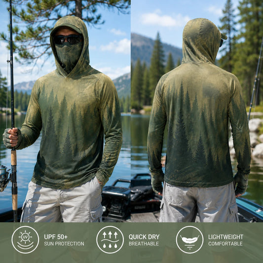 Men's Hooded Fishing Shirt with Face Mask UPF 50+ Sun Protection Long Sleeve Outdoor Performance Hoodie