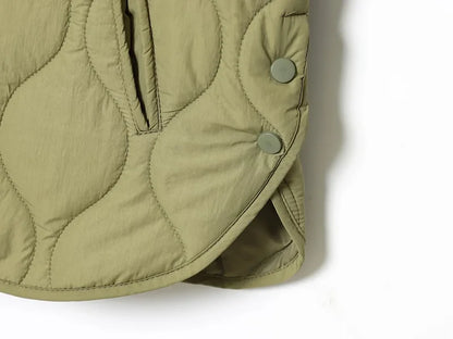 Quilted Jacket Women - Warm Winter Padded Coat With Covered Button Closure
